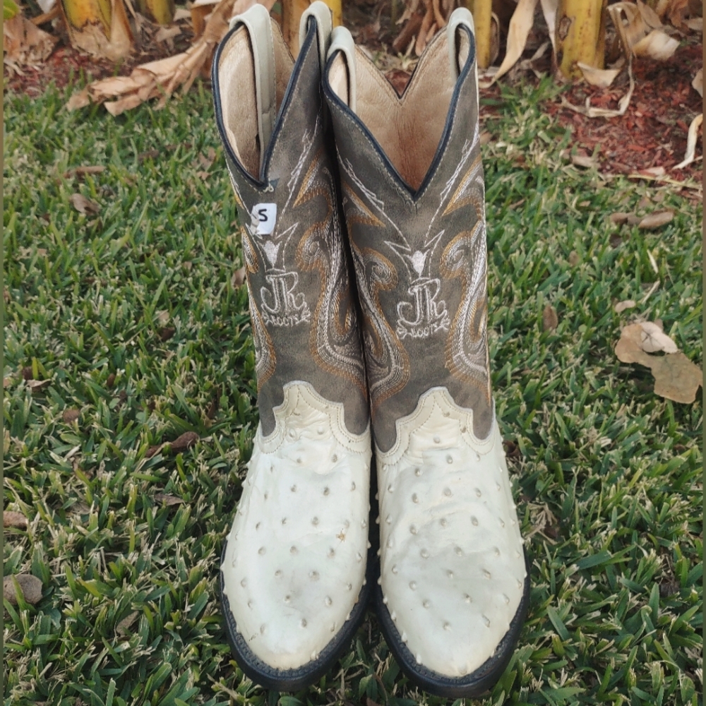JR Brand Quill Ostrich Size 6 Boys Boots - White